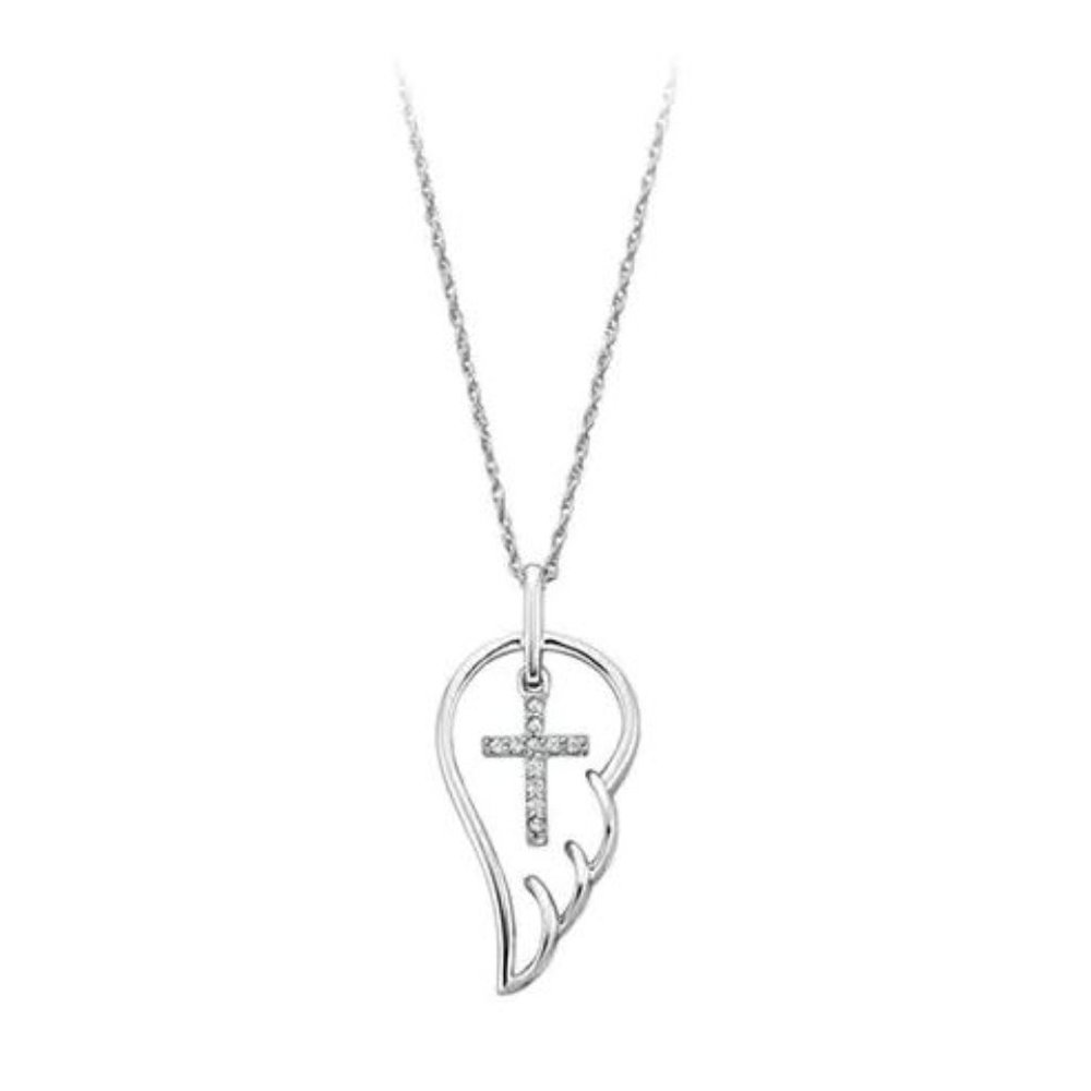 NWT Sterling Diamond Angel Wing Cross Pendant